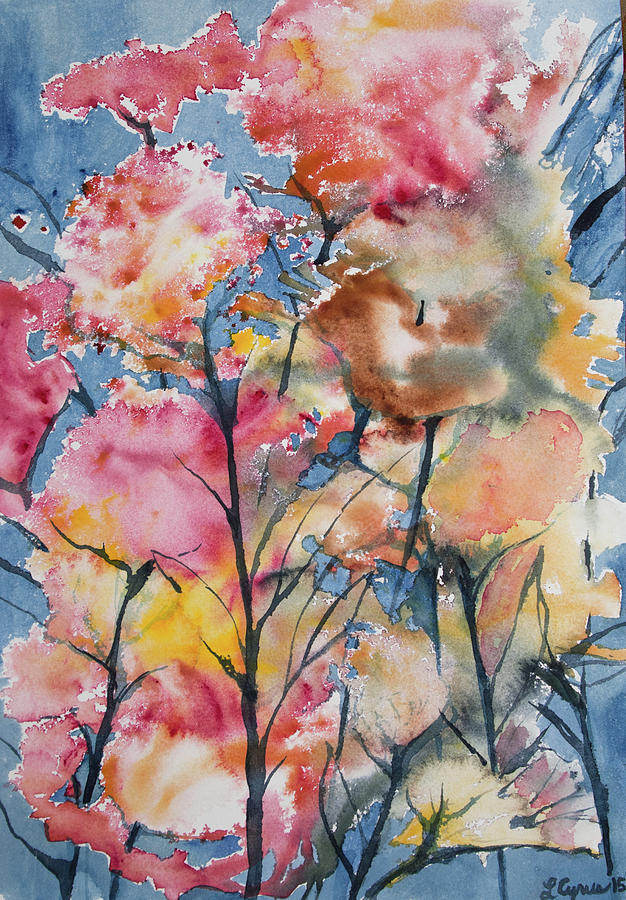 Watercolor - Colorful Plant Life Impression Painting by Cascade Colors