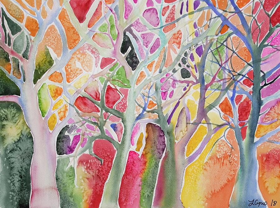 Watercolor - Colorful Whimsical Trees Painting by Cascade Colors