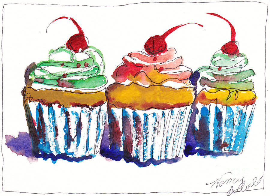 Cake Painting - Watercolor Cupcake 11 by Michele Hollister - for Nancy Asbell