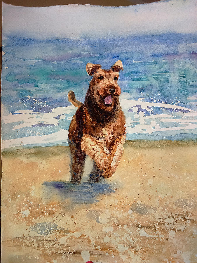 Sea. Painting - Watercolor Dog Dog Art Print Dog Painting Dog Print Dog Lover Gift Watercolor Original by Karina Soboleva
