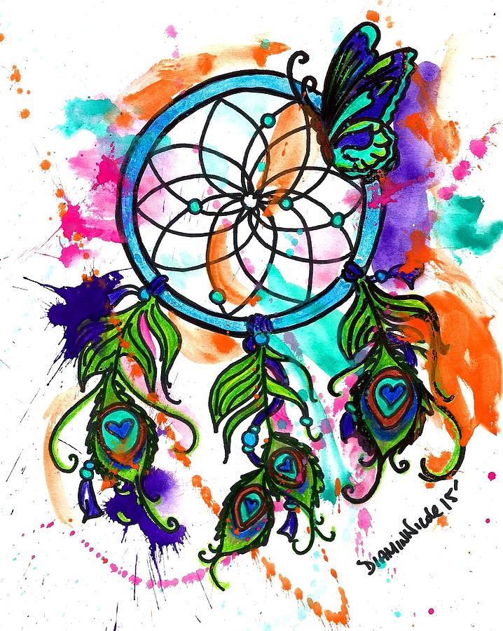Peacock Painting - Watercolor Dream Catcher by Diamin Nicole