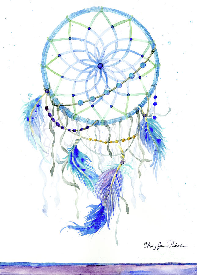 Feather Painting - Watercolor Dream Catcher Lavender Blue Feathers 1 by Audrey Jeanne Roberts