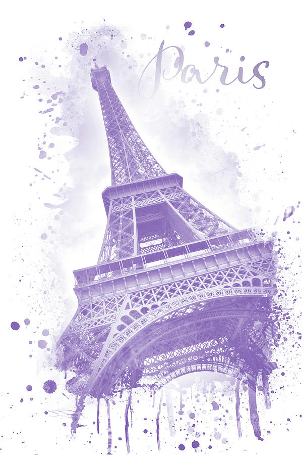 Watercolor Eiffel Tower - purple Digital Art by Melanie Viola