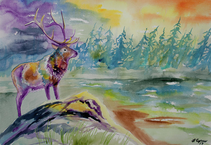 Watercolor - Elk in the Rockies Painting by Cascade Colors