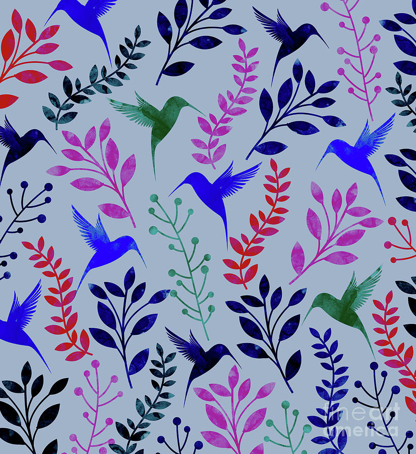Watercolor Floral Birds Digital Art