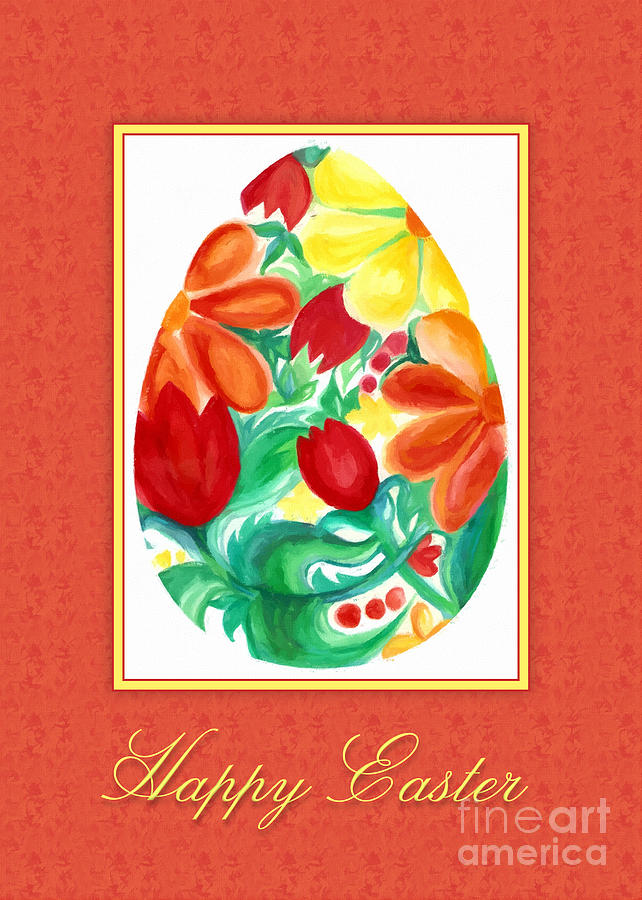 Easter Digital Art - Watercolor Floral Egg by JH Designs