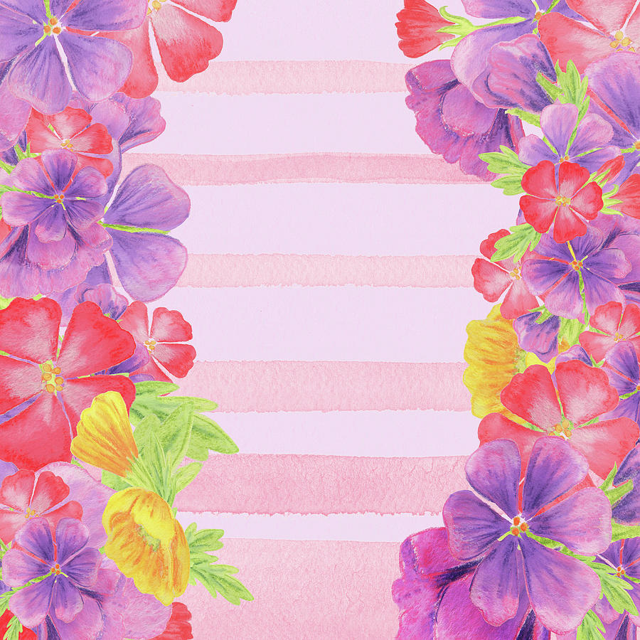 Watercolor Flowers Pink, Stripes For Baby Room Decor Painting