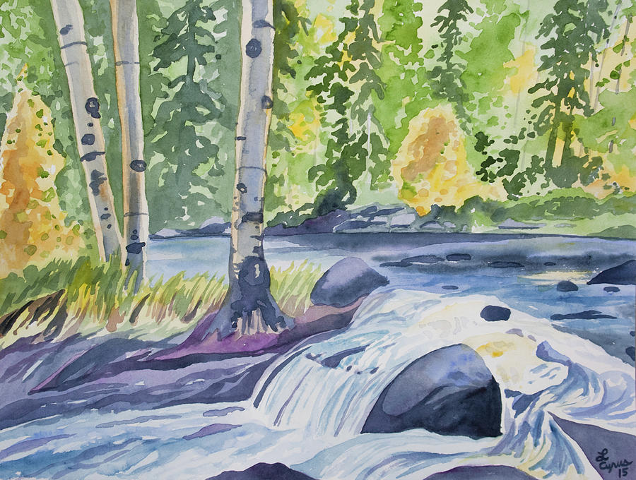 Watercolor - Forest and Stream Landscape Painting by Cascade Colors