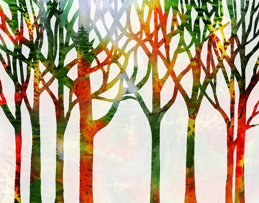 Watercolor Forest Silhouette Fall Painting by Irina Sztukowski