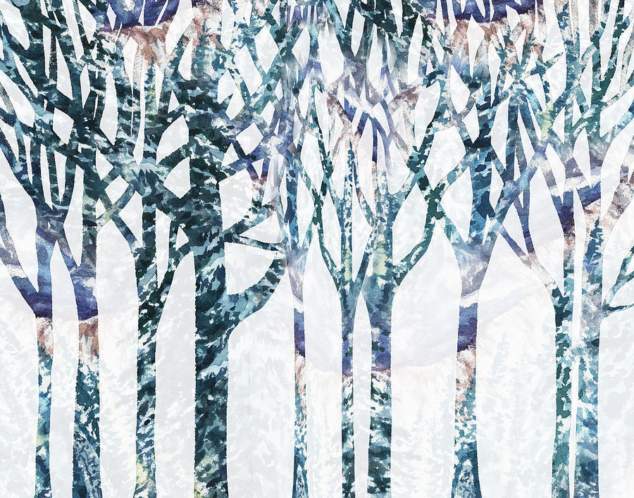 Watercolor Forest Silhouette Winter Painting