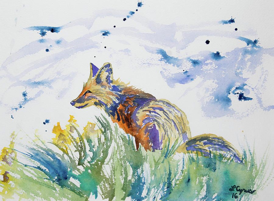 Watercolor - Fox On The Lookout Painting
