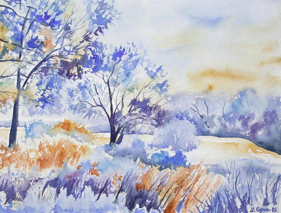 Watercolor - Frost and Snow Filled Winter Morning Painting by Cascade Colors