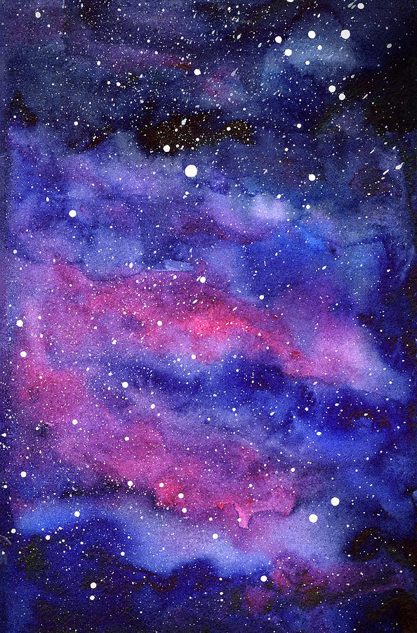 Space Painting - Watercolor Galaxy Pink Nebula by Olga Shvartsur