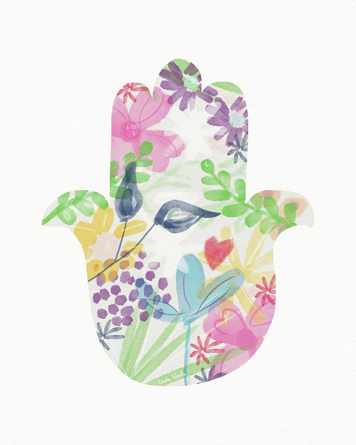 Flower Painting - Watercolor Garden Hamsa- Art by Linda Woods by Linda Woods