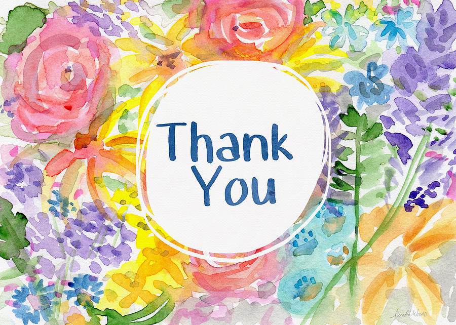 Watercolor Garden Thank You- Art by Linda Woods Painting by Linda Woods