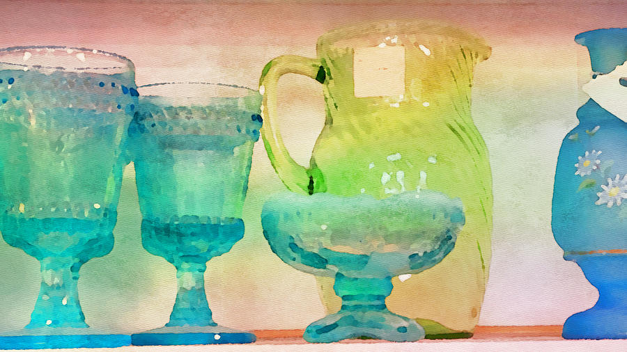 Watercolor Glassware II Painting by Bonnie Bruno