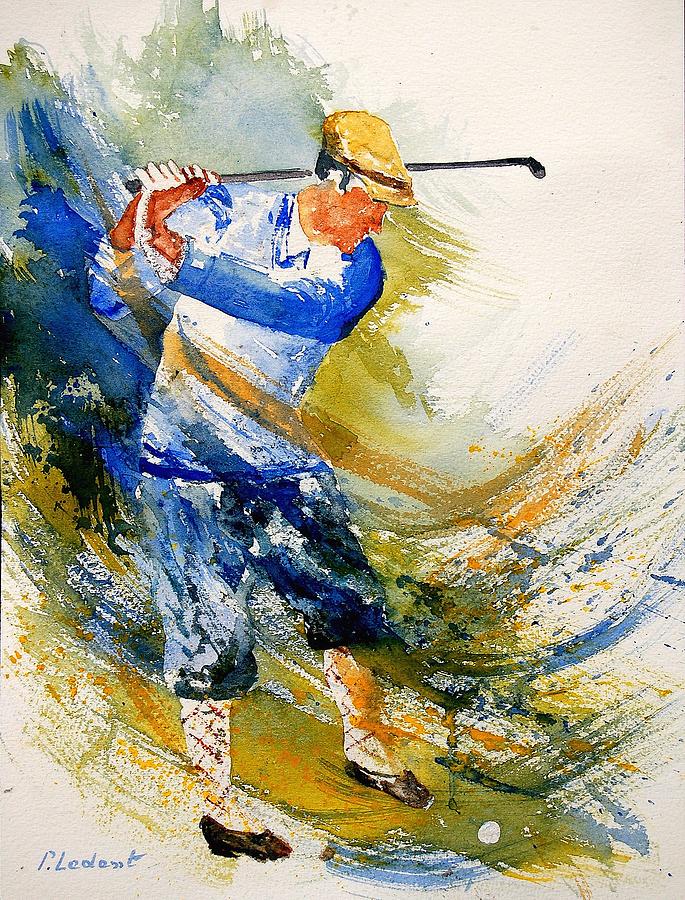 Watercolor Golf Player Painting By Pol Ledent