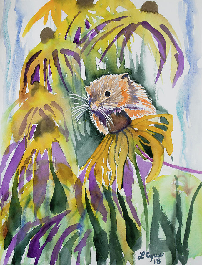 Watercolor - Harvest Mouse and Wildflowers Painting by Cascade Colors