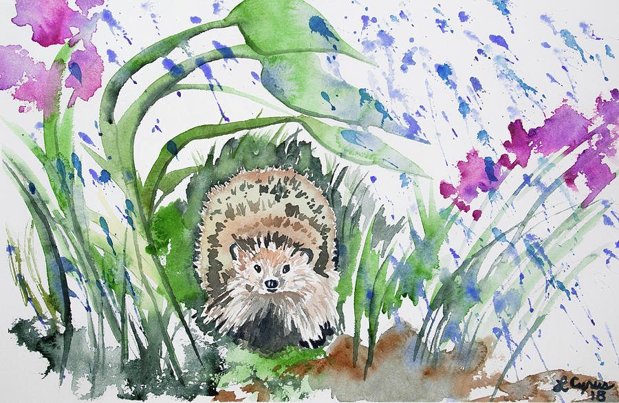 Watercolor - Hedgehog in the Rain Painting by Cascade Colors