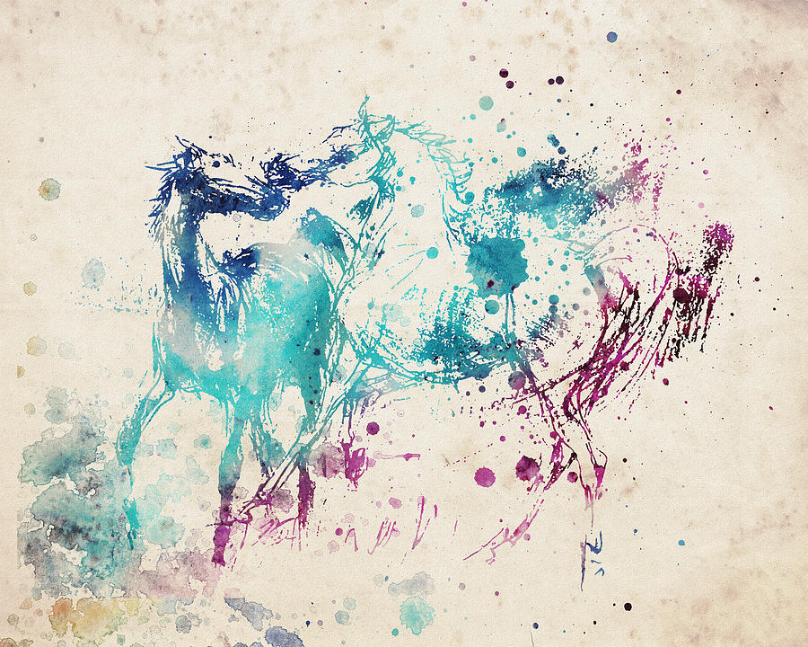 Watercolor Horses Digital Art