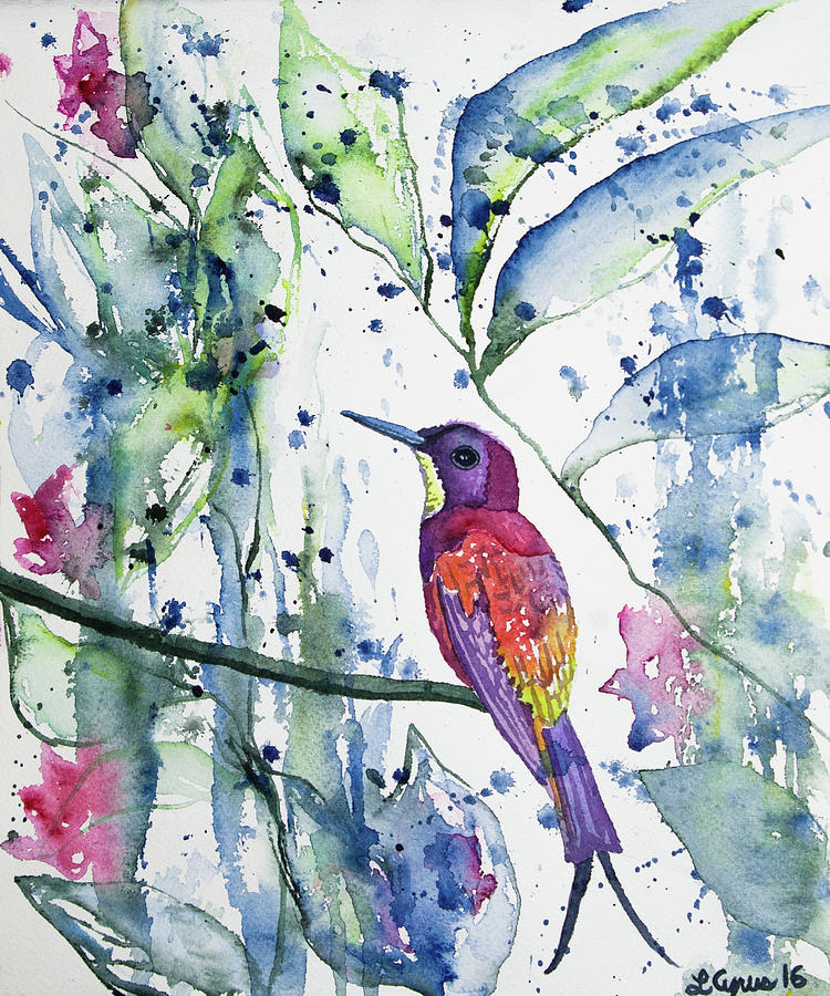 Hummingbird Painting - Watercolor - Hummingbird in a Rain Shower by Cascade Colors