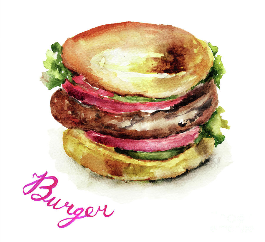 Watercolor illustration of Hamburger Painting by Regina Jershova