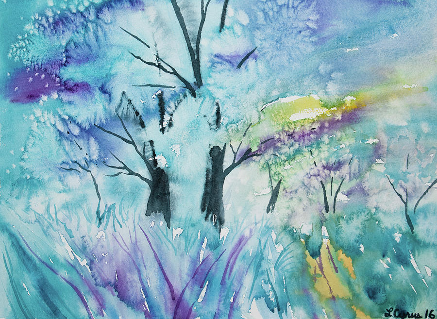 Watercolor - Impression of a Wintry Grove of Trees Painting by Cascade Colors