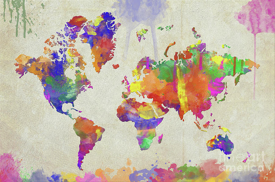 Watercolor Impression World Map Digital Art
