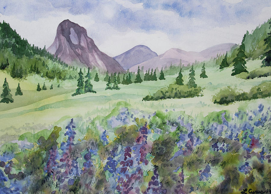 Summer Painting - Watercolor - Larkspur Meadow Landscape near Ouray by Cascade Colors