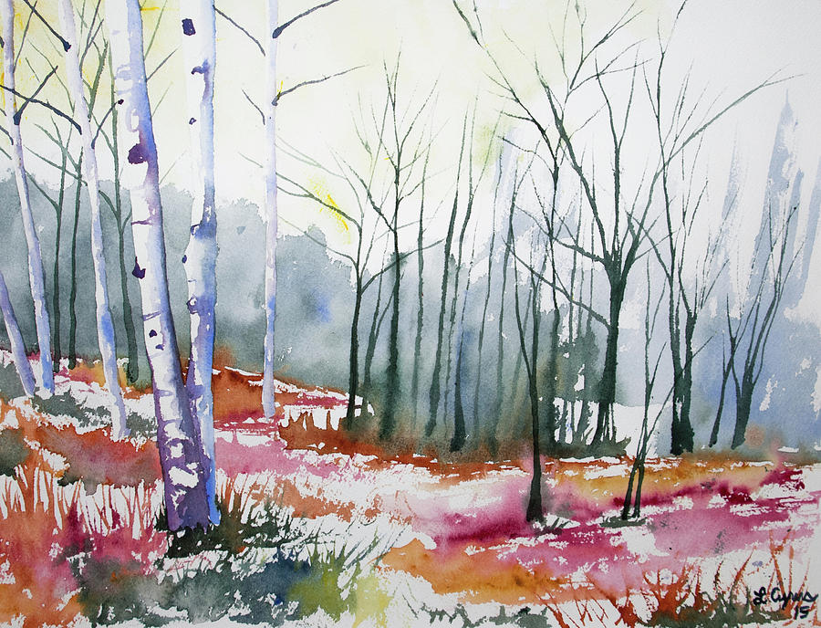 Watercolor - Late Autumn Forest Painting