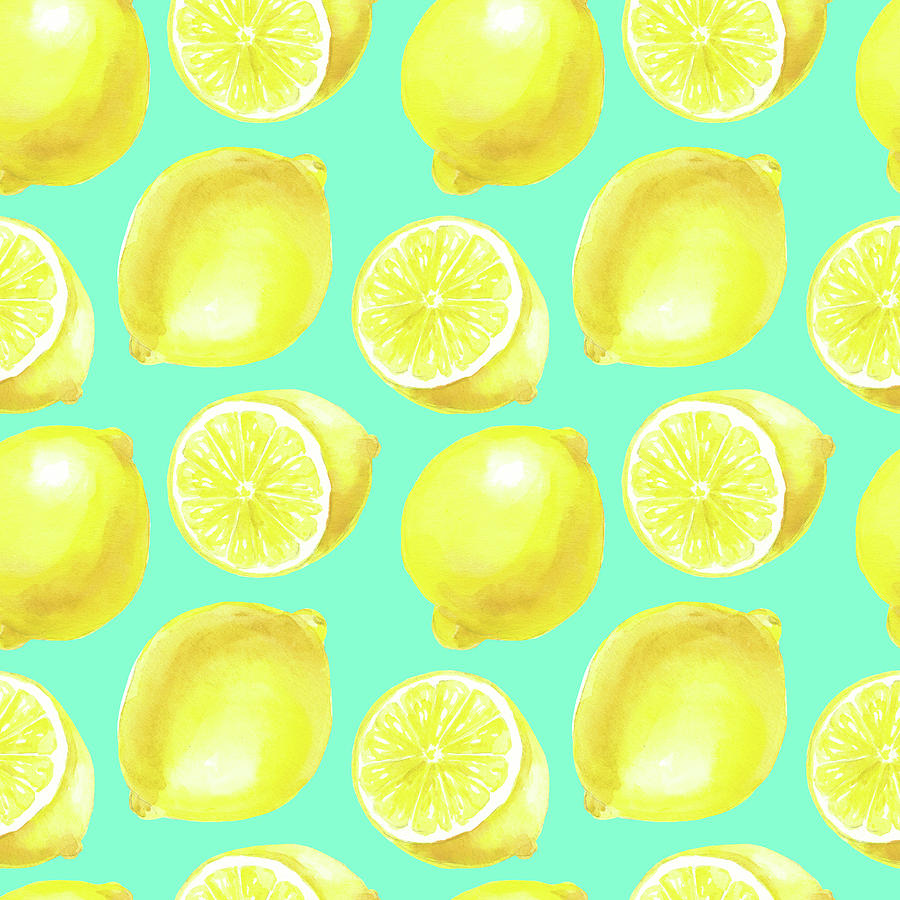 Nature Mixed Media - Watercolor lemons pattern by Katerina Kirilova