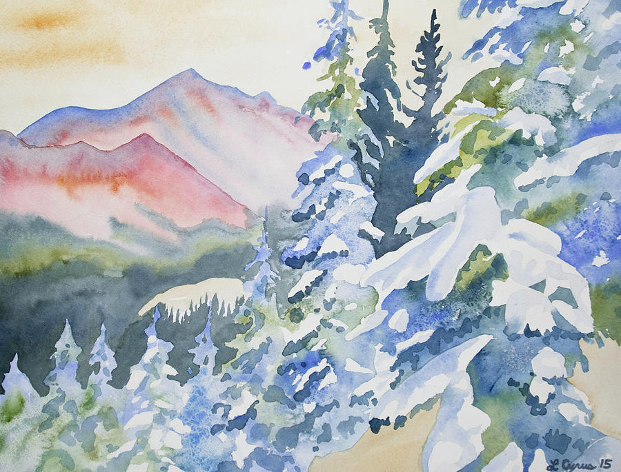 Watercolor - Longs Peak Winter Landscape Painting by Cascade Colors