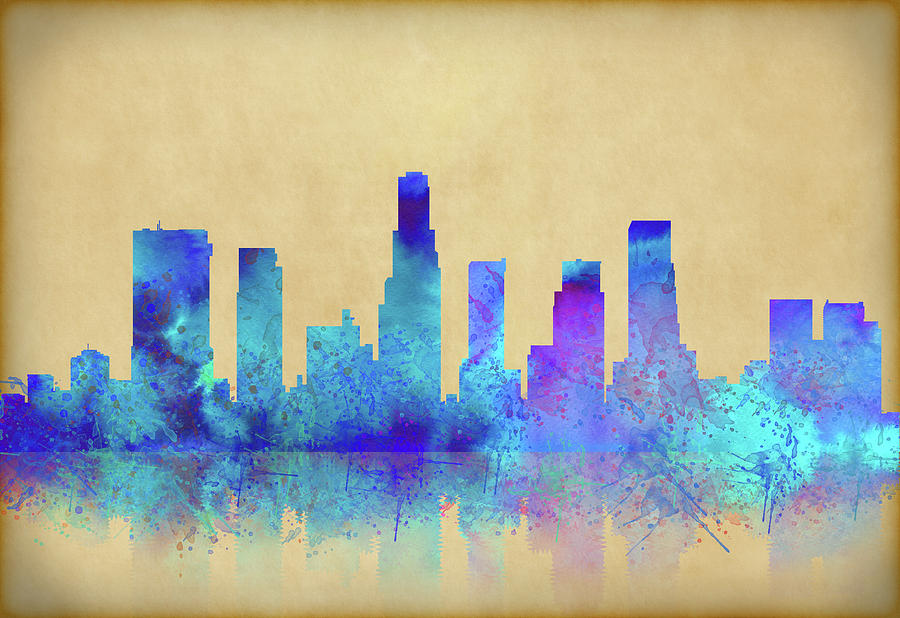 Los Angeles Digital Art - Watercolor Los Angeles Skylines on an Old Paper by Georgeta Blanaru