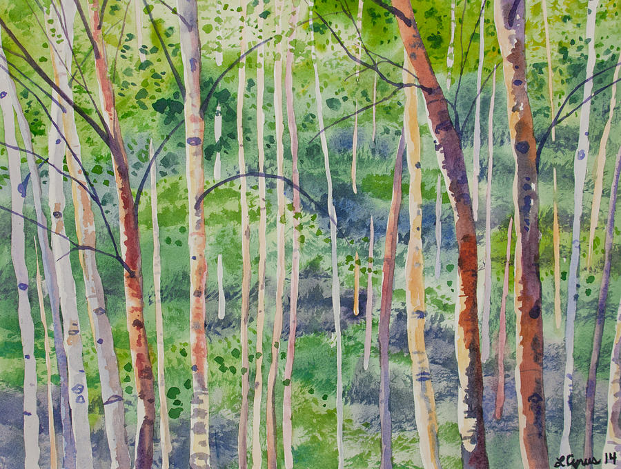 Watercolor - Magical Aspen Forest After A Spring Rain Painting