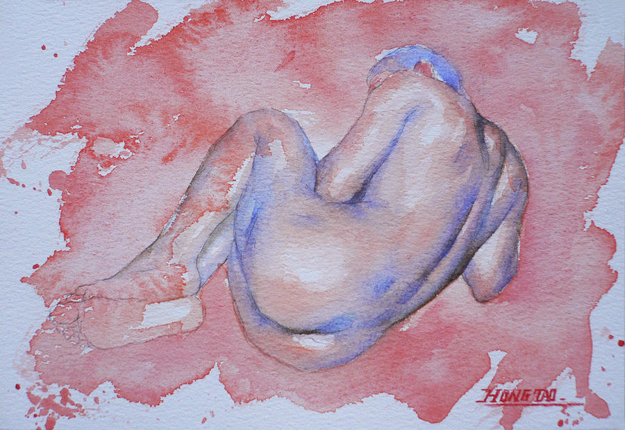 Watercolor Male Nude #17-4-11-1 Painting by Hongtao Huang
