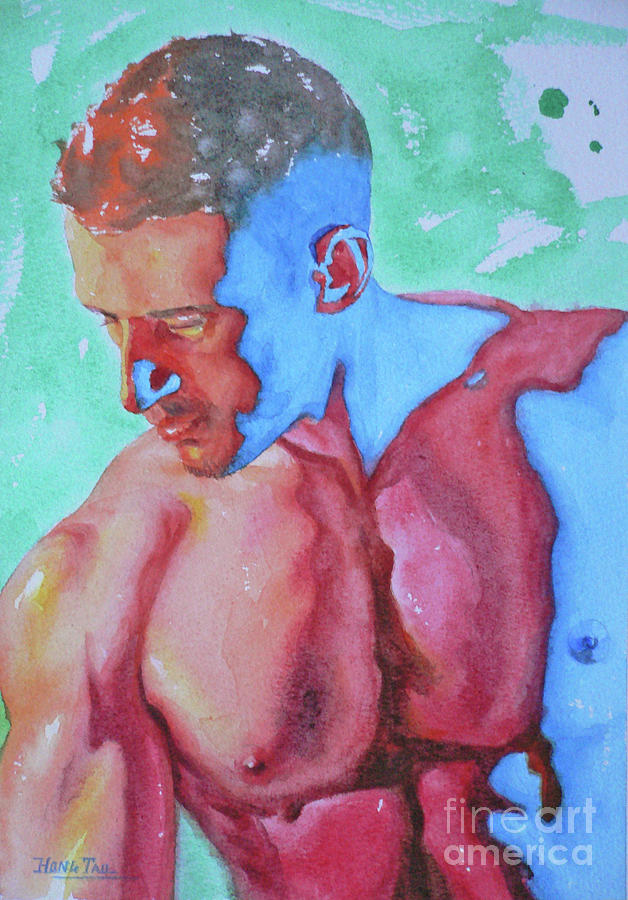 Watercolor Male Nude On Paper#16-12-27 Painting by Hongtao Huang