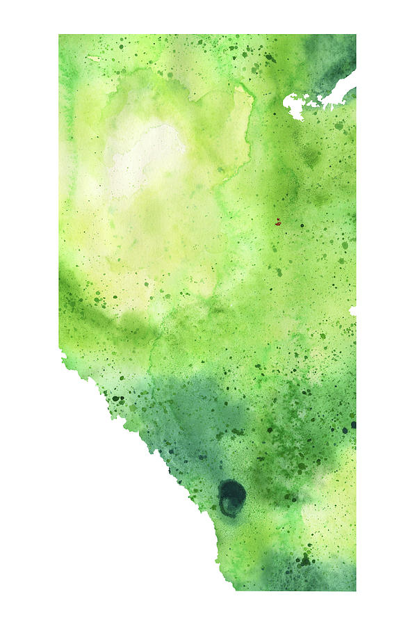 Map Painting -  Watercolor Map of Alberta, Canada in Green  by Andrea Hill