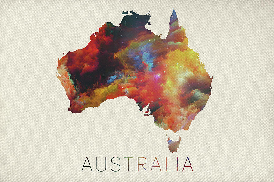 Map Mixed Media - Watercolor Map of Australia by Design Turnpike