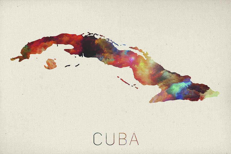 Map Mixed Media - Watercolor Map of Cuba by Design Turnpike