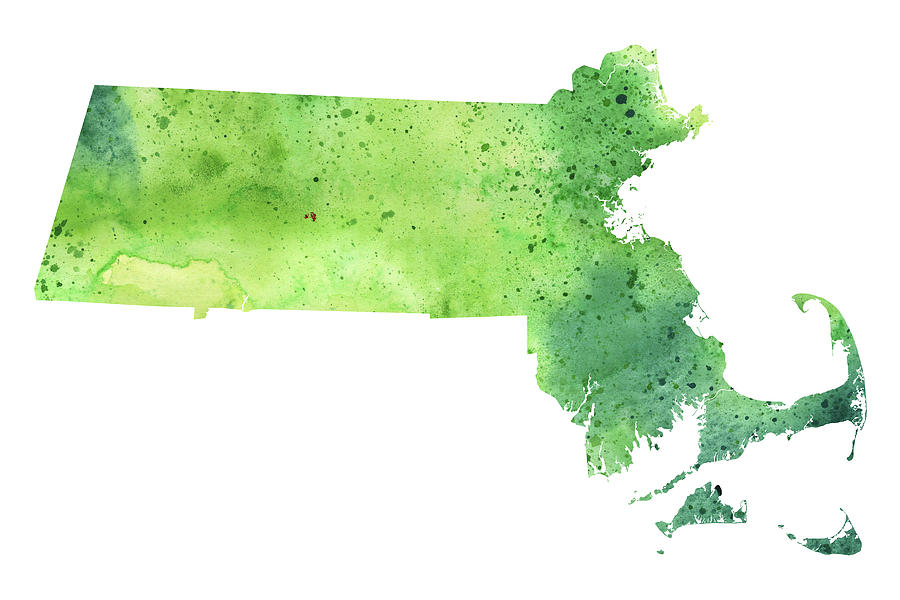 Watercolor Map of Massachusetts, in Green Painting by Andrea Hill ...