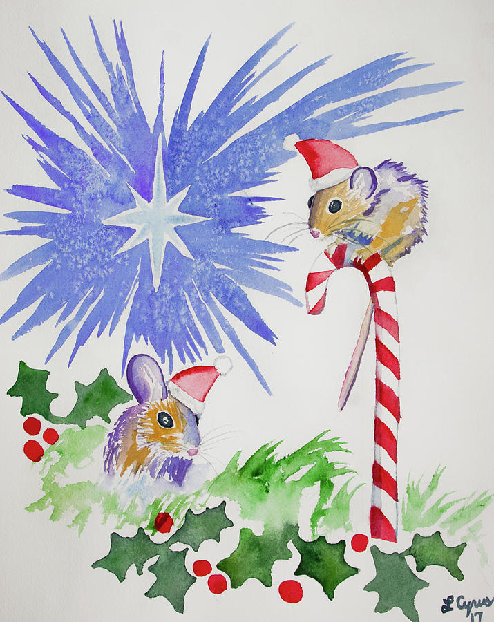 Watercolor - Merry Christmas Mice Painting by Cascade Colors