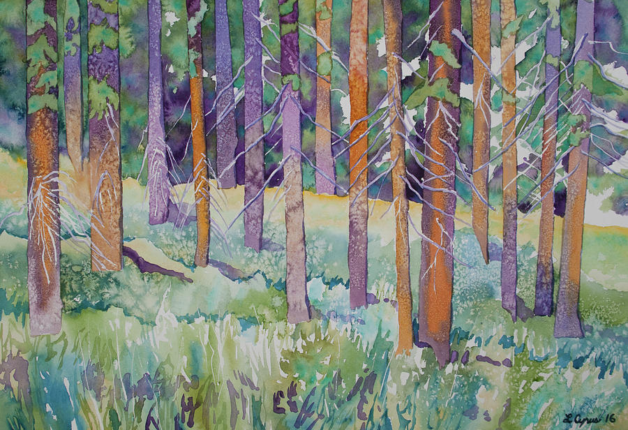 Watercolor - Mountain Pine Forest Painting by Cascade Colors