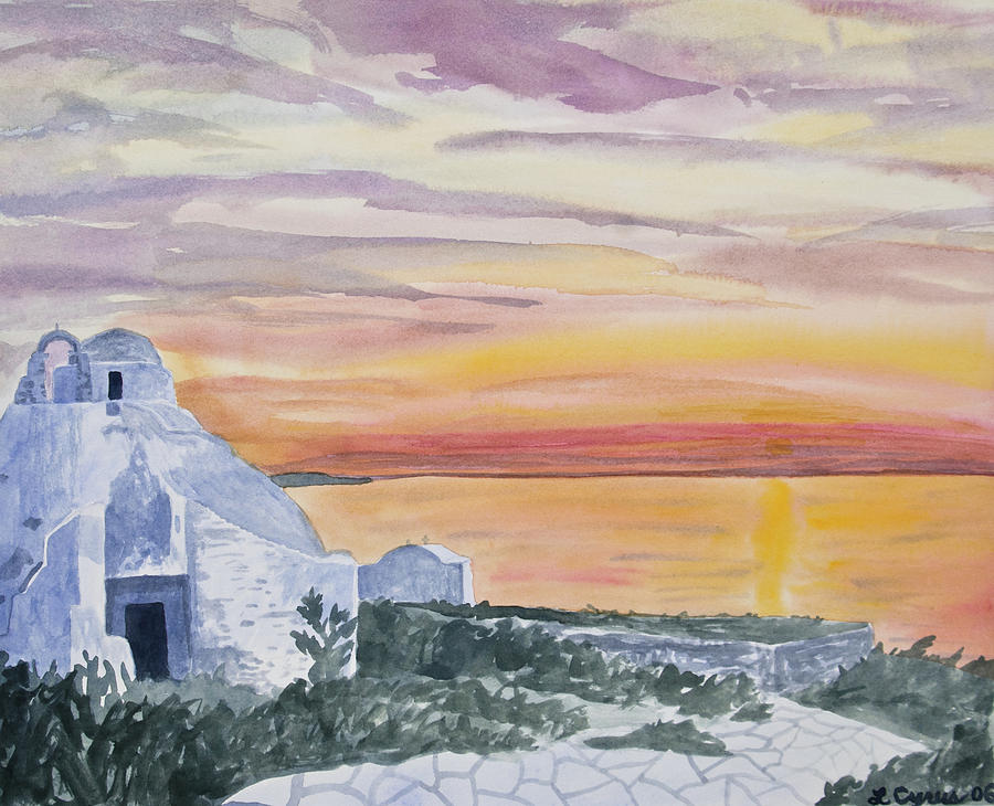 Watercolor - Mykonos Sunset Painting by Cascade Colors