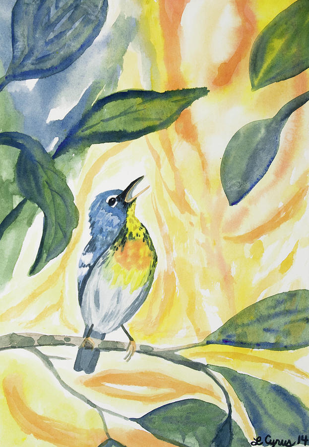 Watercolor - Northern Parula in Song Painting by Cascade Colors
