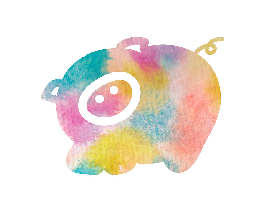 Pig Digital Art - Watercolor nursery print - cute pig by Nursery Art