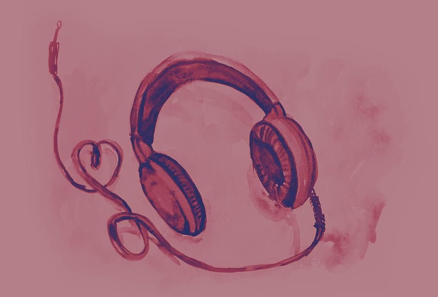 drawings of headphones with music