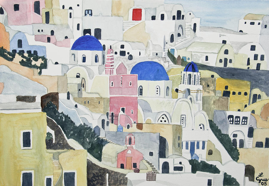 Watercolor - Oia Santorini Painting by Cascade Colors