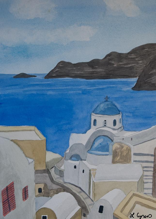 Watercolor - Oia Santorini Landscape Painting by Cascade Colors