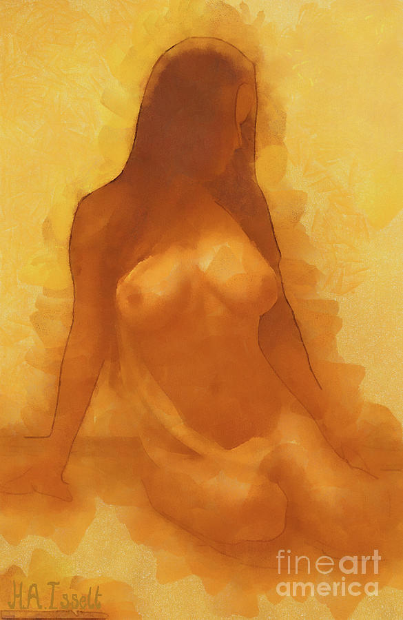 Watercolor Orange Nude Digital Art by Humphrey Isselt