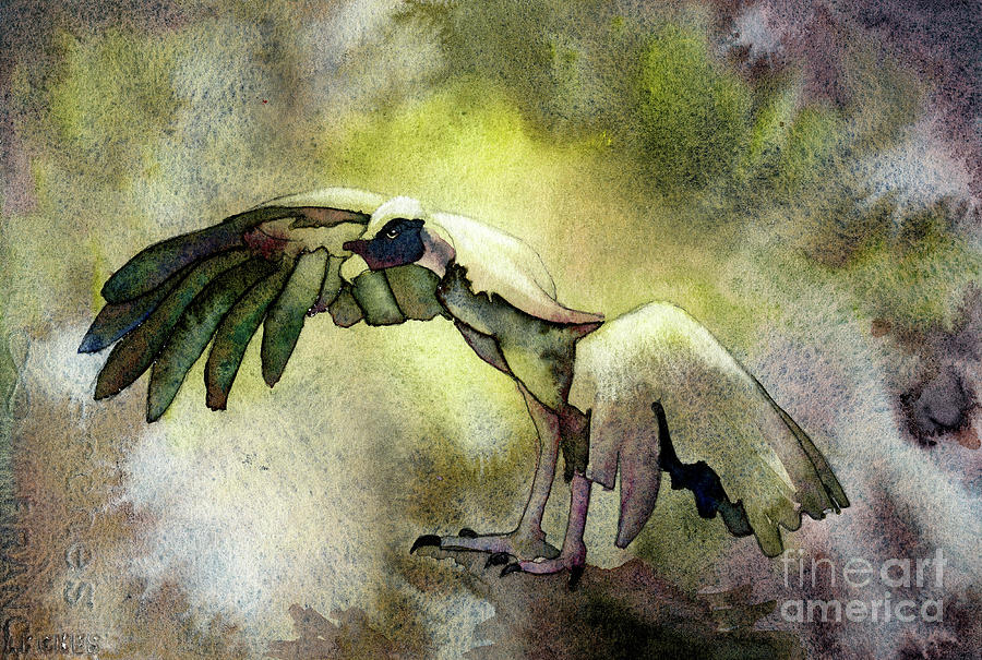 Watercolor painting of African vulture with wings outstretched a Painting by Ryan Fox